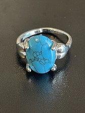Turquoise Stone S925 Silver Plated Woman Heart Ring Size 7