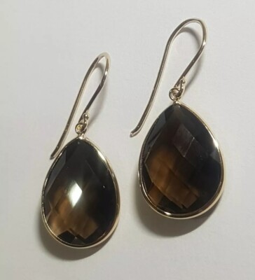 14k Gelbgold baumelnder Rauchtopas 12×16 birnenförmiges Schachbrett 