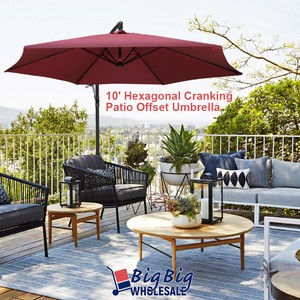 10Ft Outdoor Umbrella Patio Offset Market Terrace Cranking and Tilt Cross Stand
