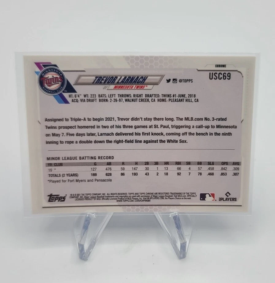 Trevor Larnach 2021 Topps Chrome Update Purple Refractor Rookie RC #USC69 Twins - Image 2 of 2