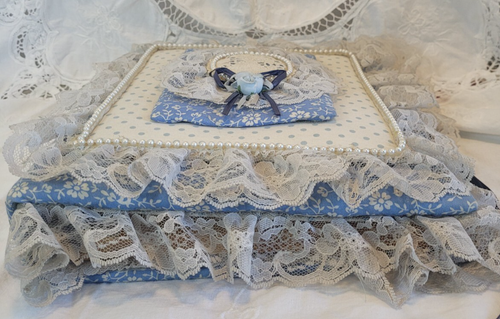 Álbum de fotos vintage acolchado cubierto de tela azul y blanco hecho a mano carpeta de 3 anillas - Imagen 8 de 14