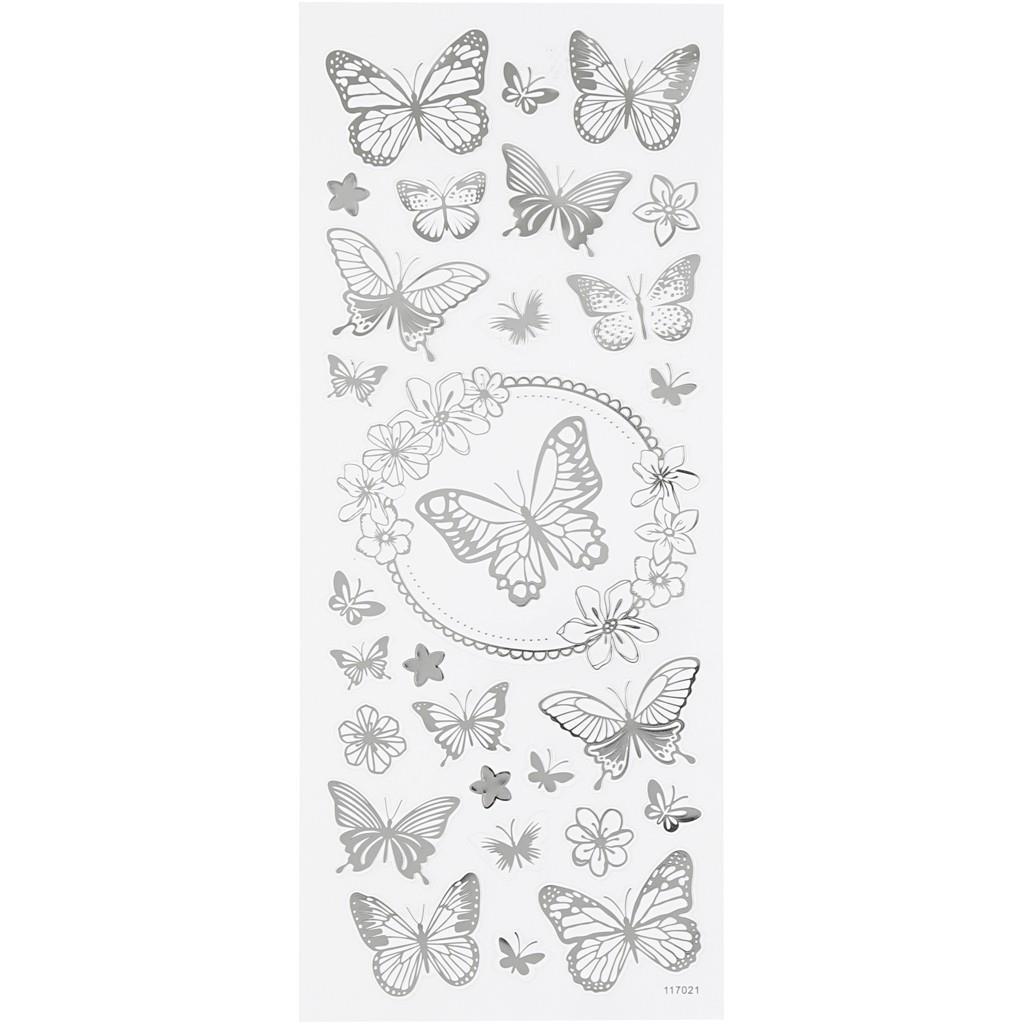 Self Adhesive Silver Butterflies Stickers Sheet For Card Christmas
