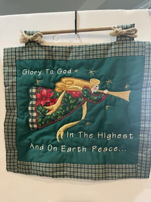 Christmas Quilted Patchwork Country Rustic Angel Wall Hanging Glory To God