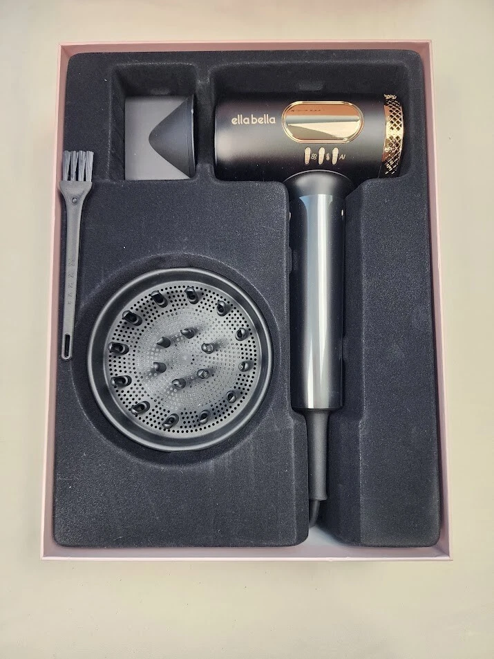 Secador de pelo iónico profesional ELLA BELLA detección AI con difusor - caja abierta Foto 3 de 4