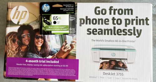 New HP Deskjet 3752/3755/3772 Printer-All in One-Wireless-Print+Free HP 65 INK - Picture 1 of 3
