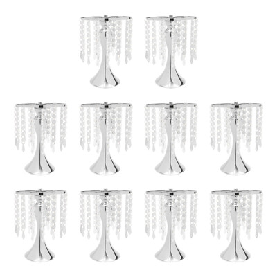 10PCS Silver Vases Wedding Centerpieces Flower Stand Table Decor w/Crystal Beads