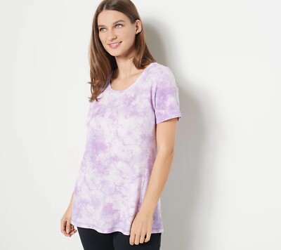 Susan Graver Weekend Printed Smooth Jersey Scoop Neck Top Size XXS Lavender NEW