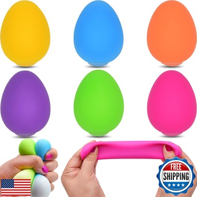 Menzcci 6 Pack Easter Eggs Squeeze Toys Stress Balls Squishy Toys for Kids Bo