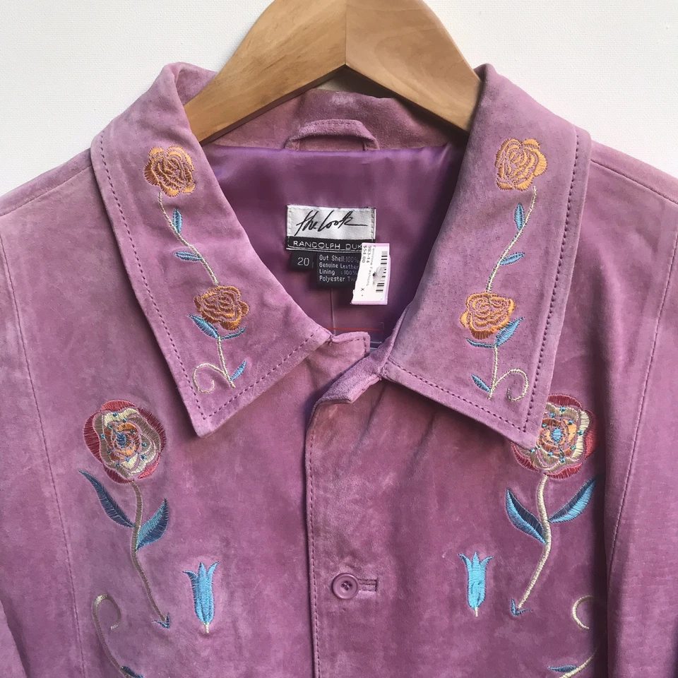 Randolph Duke The Look Pink Suede Embroidered Jacket Skirt Suit Size 20 NWT - Image 2 of 4