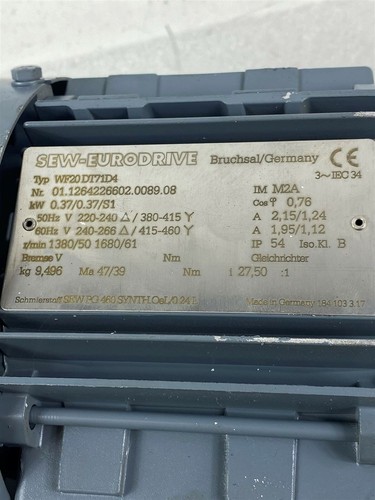 SEW 0,37 KW 50 min Getriebemotor WF20DT71D4 Gearbox - Bild 2 von 12