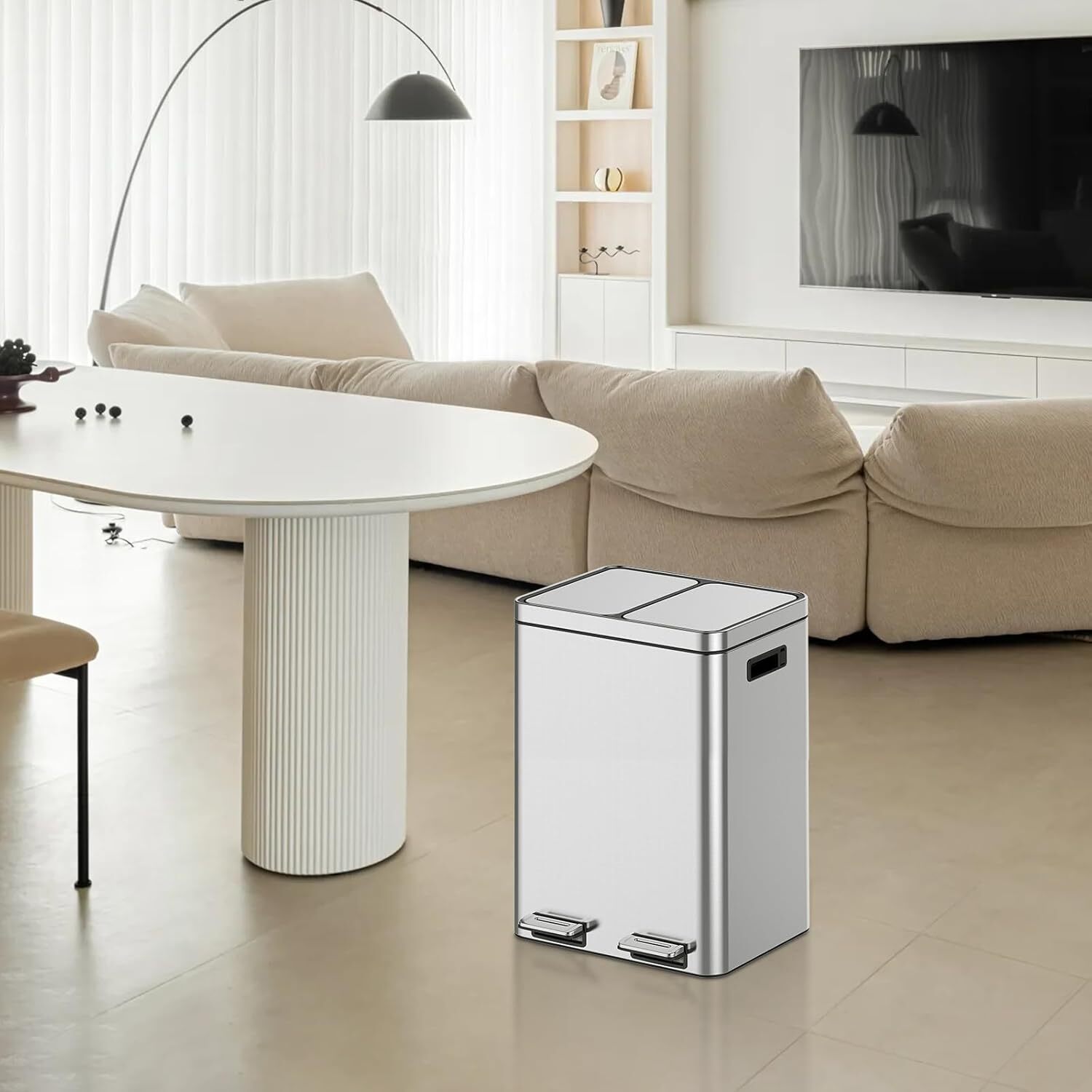 Trash Can, Garbage Can for Kitchen, Plastic Inner Buckets and Hinged Lids-image