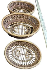 3 BOHO Nesting Baskets Cottage Decor/ Brown Woven Wicker, 6”,8”,10”