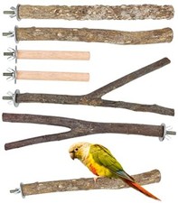 6 PCS Bird Perch, 3 Types Bird Stand Toy Set Natural Wood Parrot Stand Branch