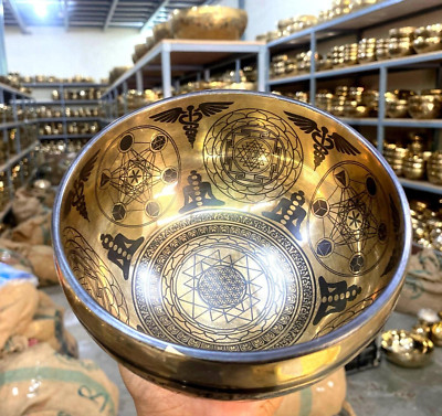 7 Inches Flower Of Life Carving Singing Bowl - Tree Of Life - Sound Healing Bowl