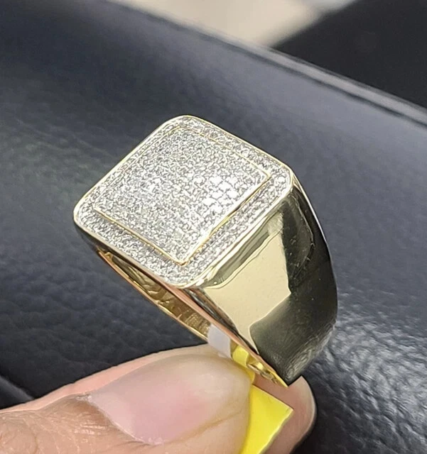 ANILLO DE HOMBRE 2,55 QUILATES PAVÉ REDONDO CREADO EN LABORATORIO DIAMANTE ACABADO ORO AMARILLO 14K 7,33G Foto 3 de 4