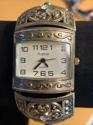 Ld's Sophie Quartz Watch Yellow Case & Band 8 CZ's in Band Stretch Bracelet