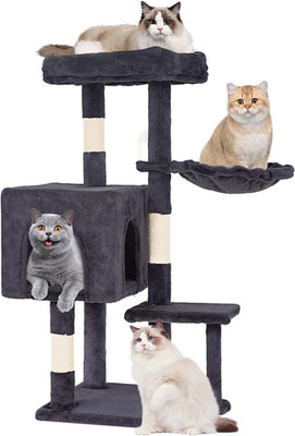 | 37.8'' Cat Tree Tower | Dark Gray | Multi-Level Indoor Activity Center with Sis