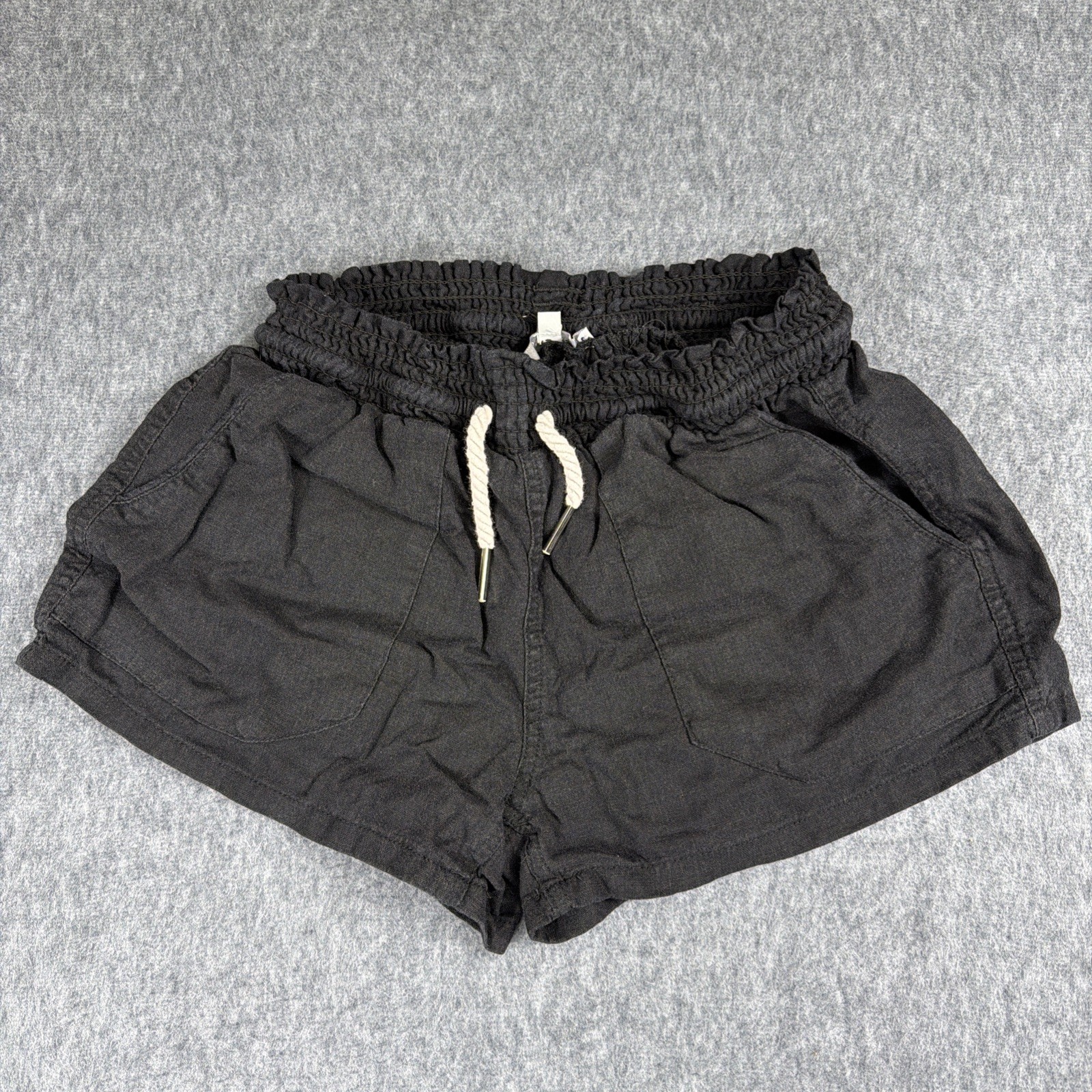 Love Tree Shorts Womens Small Black Linen Smocked Waist Drawstring Casual
