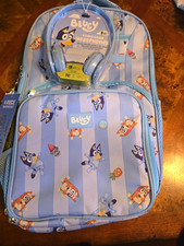 Bluey 17in 4-Piece Striped Backpack Set w/ Headphones, Water Resistant