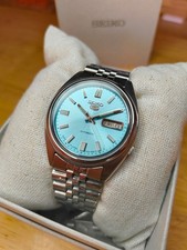 Seiko 5 Automatic Turquoise Blue Dial Day Date Stainless Steel Watch