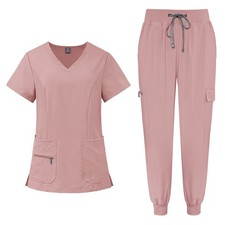 Elegant V-Net Slim-fit Scrubs for Med Pros Top Joggers Set