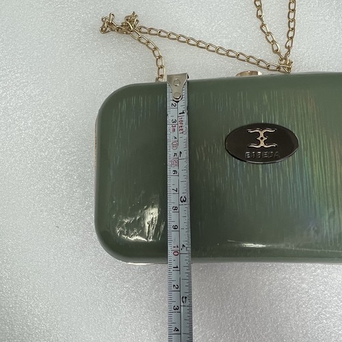 ESBEDA Clutch Handtasche grün salbei hart gold Kette Riemen Schmuckverschluss Party - Bild 10 von 14