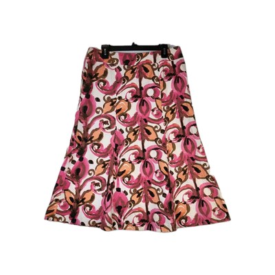 Kasper A-Line Midi Skirt Size 12 Pink White Brown Coral Floral Linen Abstract
