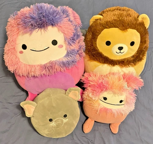 Squishmallows Lot of 4 – Bigfoot, Lion, Elephant Plush 8"-12" Kellytoy Soft Toy