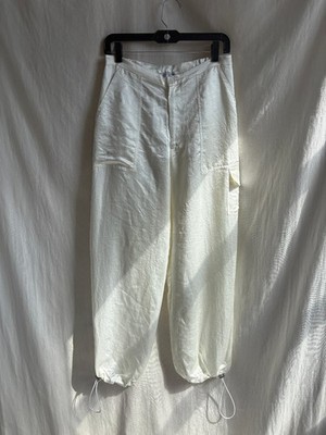 Collina Strada White Silky Cargo Pants with Drawstring Bottom