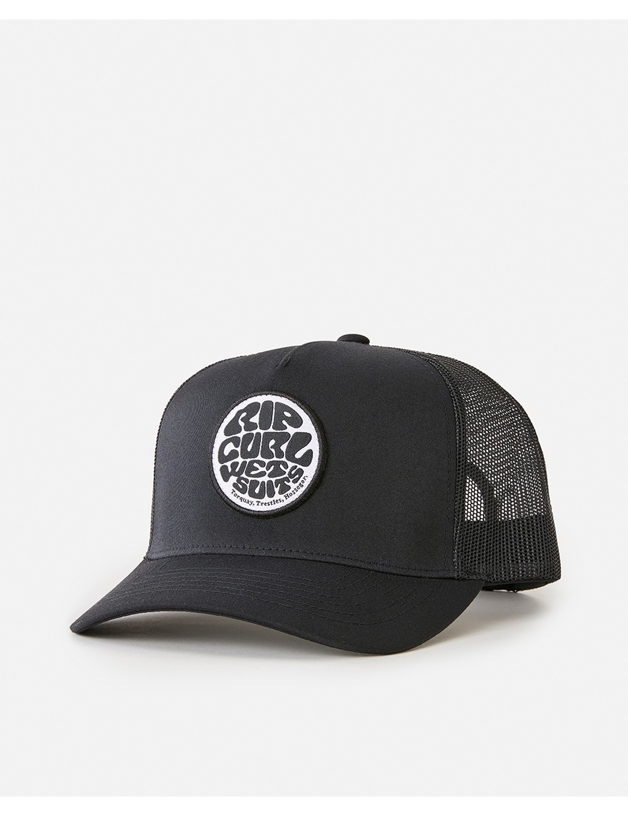 RIP CURL MENS MESH TRUCKER CAP.WETSUIT ICON BLACK LOGO SNAPBACK BASEBALL HAT W25 - Image 3
