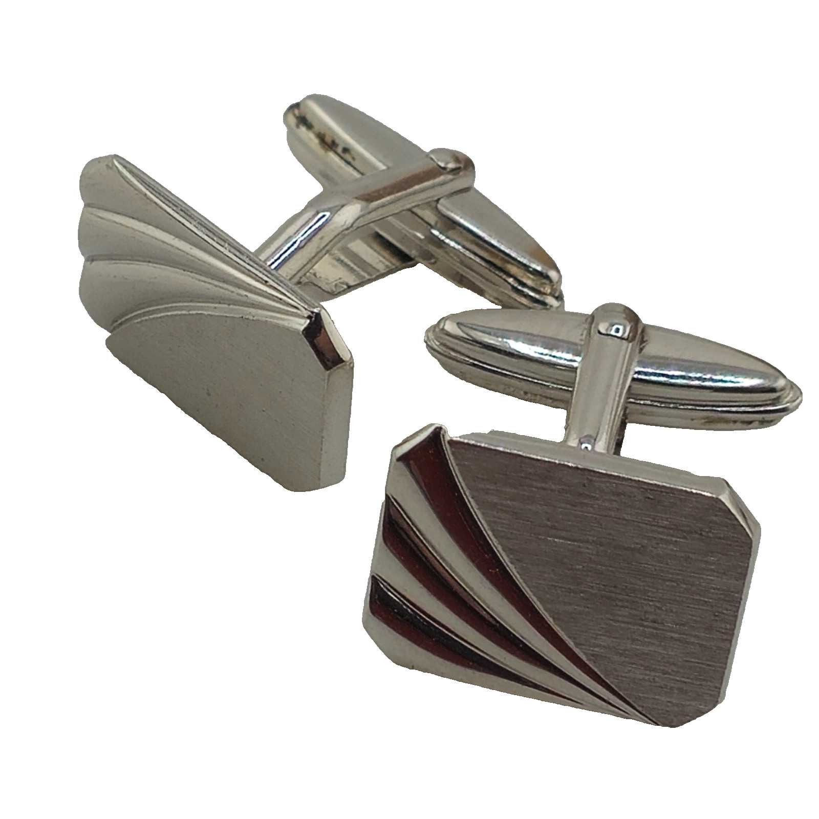 Sterling Silver 925 Rectangular Cufflinks Brushed… - image 1