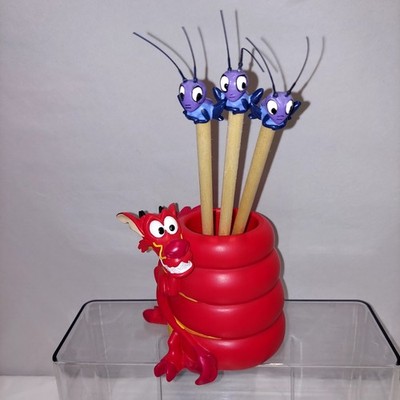Disney Store Mulan Mushu Dragon Pencil Holder and 3 Cri-Kee Pencils