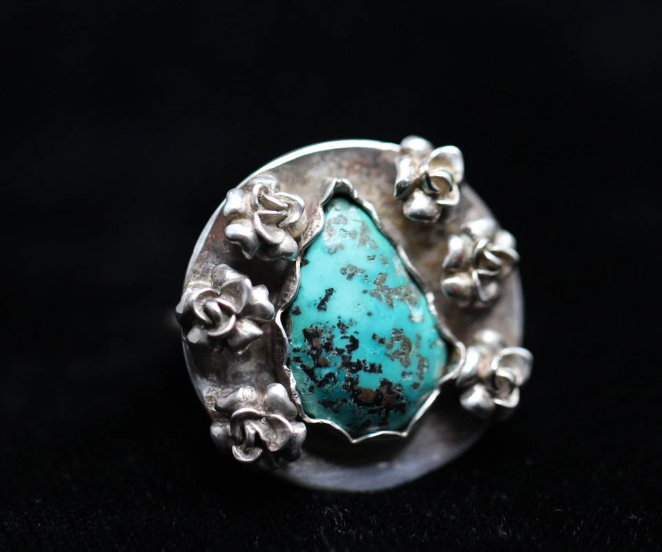 Anillo Crisocola Lágrima Azul Piedras Preciosas Naturales Plata de Ley 925 Rosas talla 5.5 Foto 2 de 4