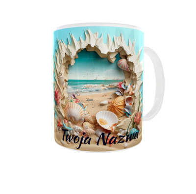 Becher 300ml 3D v22 Strand Muscheln Meer + Name Name