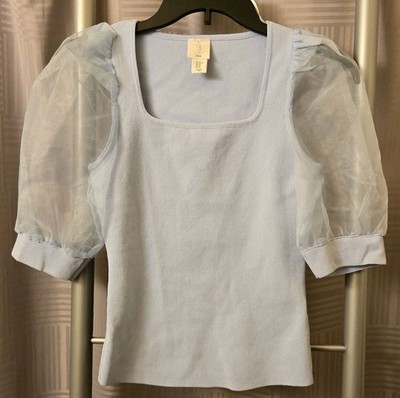 Joie Light Blue Sheer Puff Sleeves Womens Tunic Blouse X-Small Fairy Whimsical