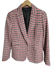 Talbots Blazer Womens 10 Multicolor Houndstooth Wool Blend Lined Tailored Jacket