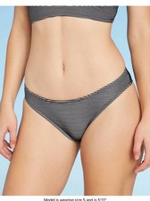 Women's Textured Cheeky Bikini Bottom - Shade  Shore Black/White Stripe M