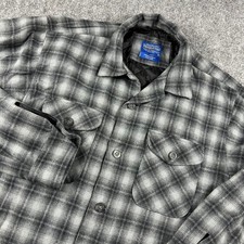 Pendleton Board Shirt Men M Grey Plaid Quilted Lined Wool Flannel Shirt Jacket