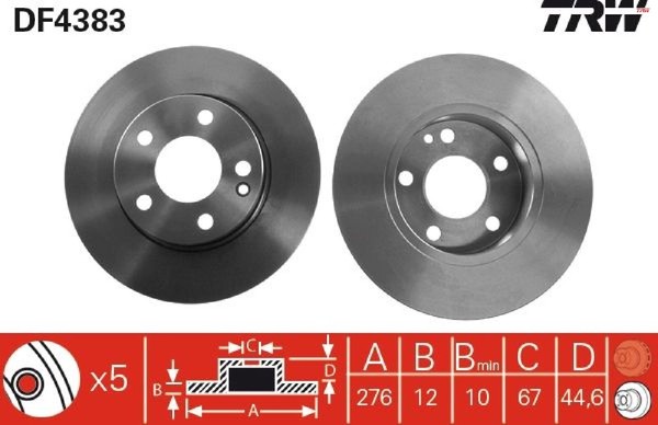 2X Bremsscheibe TRW DF4383 2 Bremsscheiben Vorderachse Vorne FüR Mercedes-Benz-image