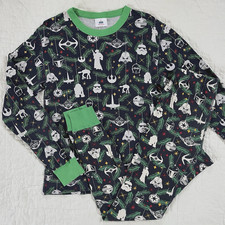 Hanna Andersson Adult XS Star Wars Pajama Set Long John Blue Green Ornament Tree