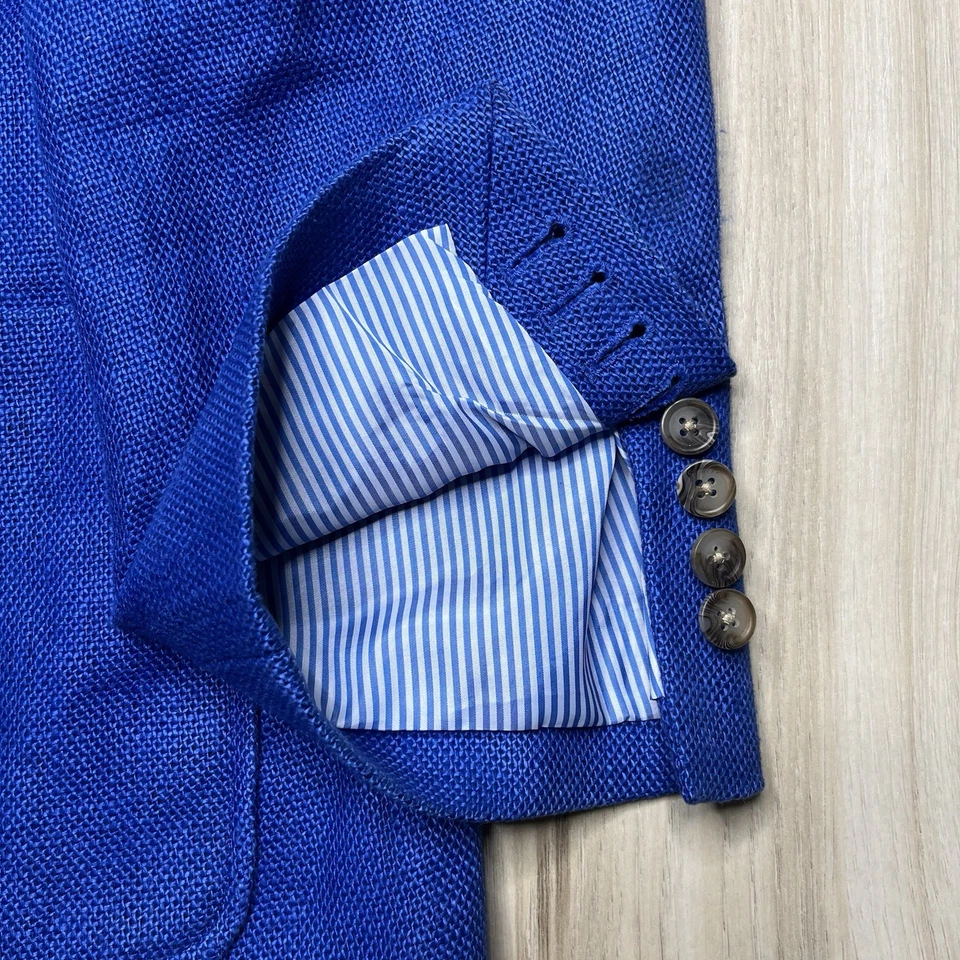 Blazer J. Peterman Grueso Lino Medio Forrado Doble Pecho Tejido Para Hombres Talla 48R Azul Foto 2 de 4