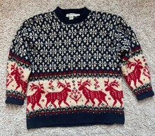 Vintage Eddie Bauer Nordic Fair Isle Wool Knit Reindeer/Holiday Sweater Womens L