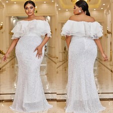 Burgundy Sequined Plus Size Evening Dress Tiered Mermaid Sweep Train Prom Gowns