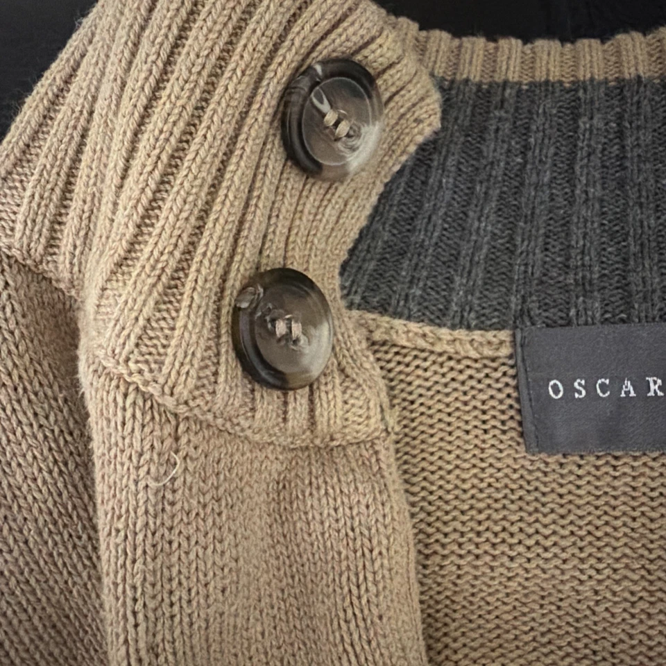 Oscar De La Renta Hombres Cárdigan Suéter Tostado Manga Larga Bolsillos Acanalados Grande Foto 3 de 4