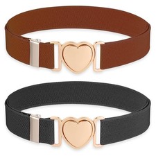 2 Pack Girls Belt Fits 15-30 Inch Waist Elastic Heart Metal Buckle