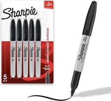 Sharpie Permanent Markers, Fine Tip, Black, 5 Count - Quick Drying, Fade Resista
