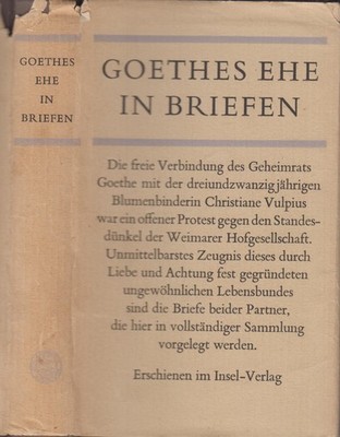 Buch: Goethes Ehe in Briefen, Gräf, Hans Gerhard. 1966, Insel Verlag