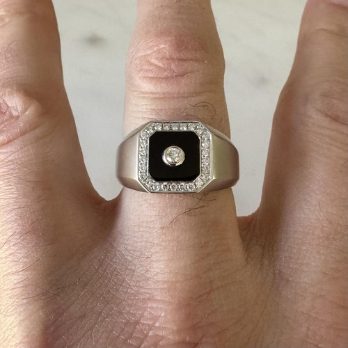 Herrenring Cirari 14 Karat Weißgold Onyx und Diamanten Größe 11 - Bild 3 von 8