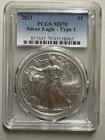 US $1 Silver American Eagle, 2021 Type 1 MS-70 PCGS