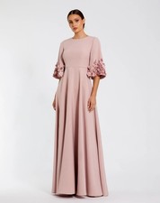 Mac Duggal 11854 Pink Crepe 3/4 Sleeve A-line Gown With Flower Trim Sz 6 NWOT